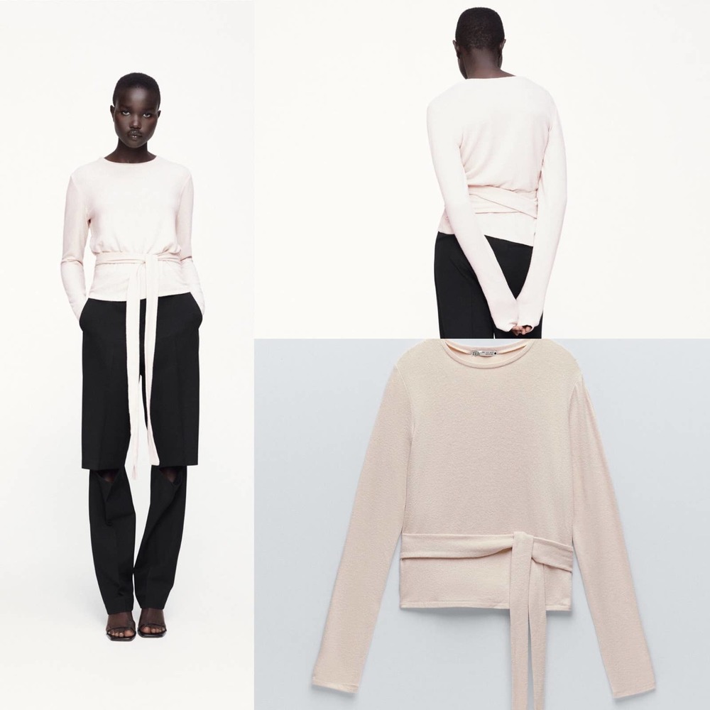 ZARA NWT Ecru Soft Touch Tied Shirt - XL